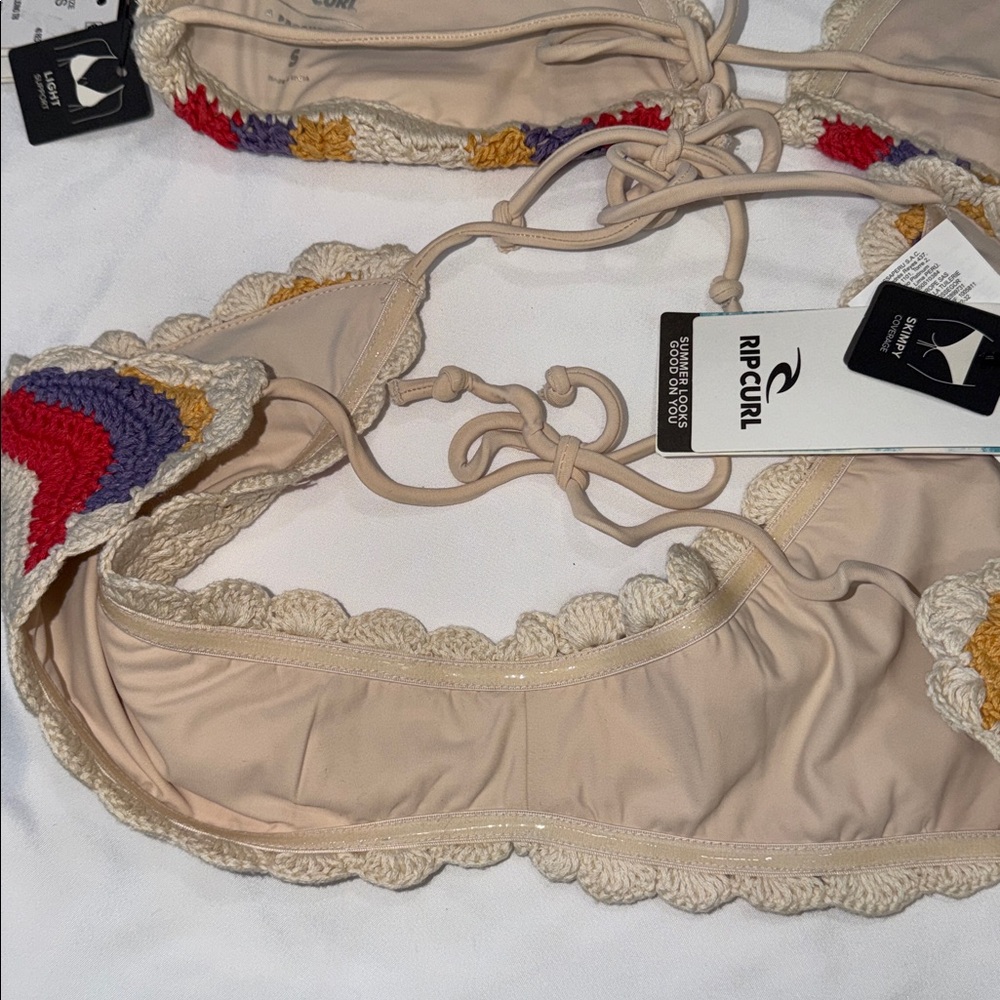 RIP CURL Cove Crochet Sliding Triangle top & HIGH LEG SKIMPY Bikini Bottom,SMALL - Picture 6 of 8